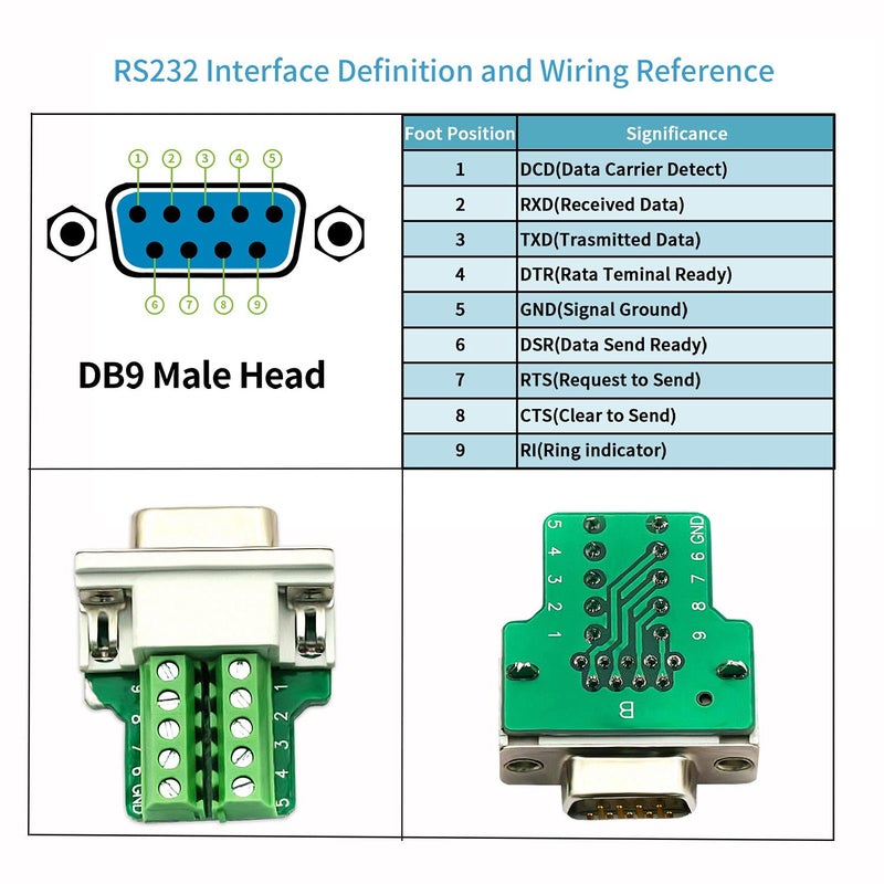 DaFuRui DB9 Male Connectorï¼Œ4Pack DB9 Breakout Connector Solderless RS232 D-SUB DB 9 Male Screw Terminal Block with Case Long Bolts Tail Pipe - Image 2